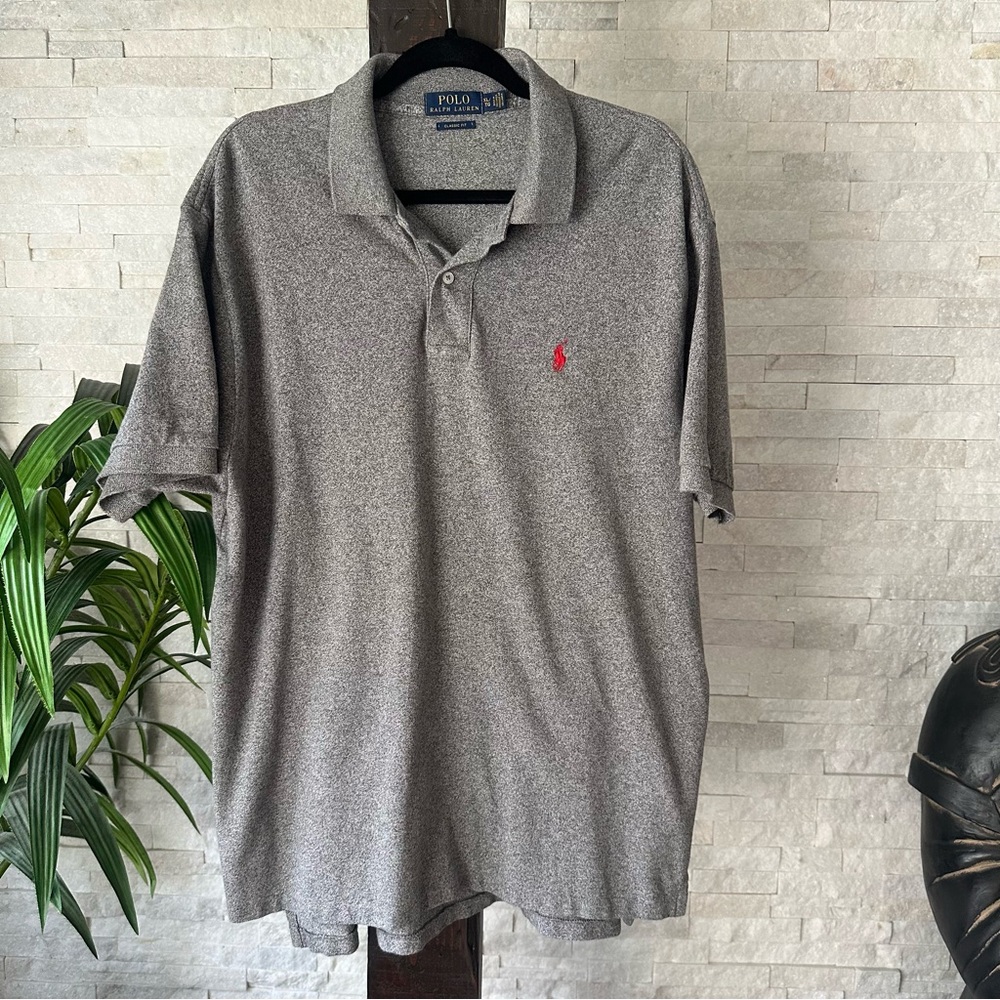 POLO RALPH LAUREN Classic Fit Speckled Grey Cotton Polo Shirt Size XL